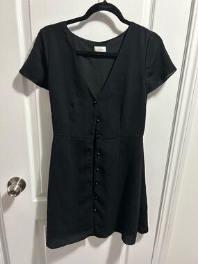 Wilfred Black V-Neck Button-Front Mini Dress